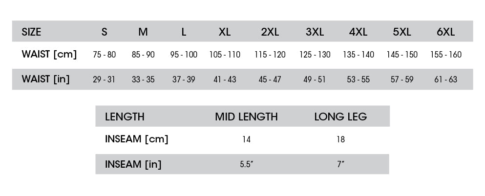 Men's underwear size guide